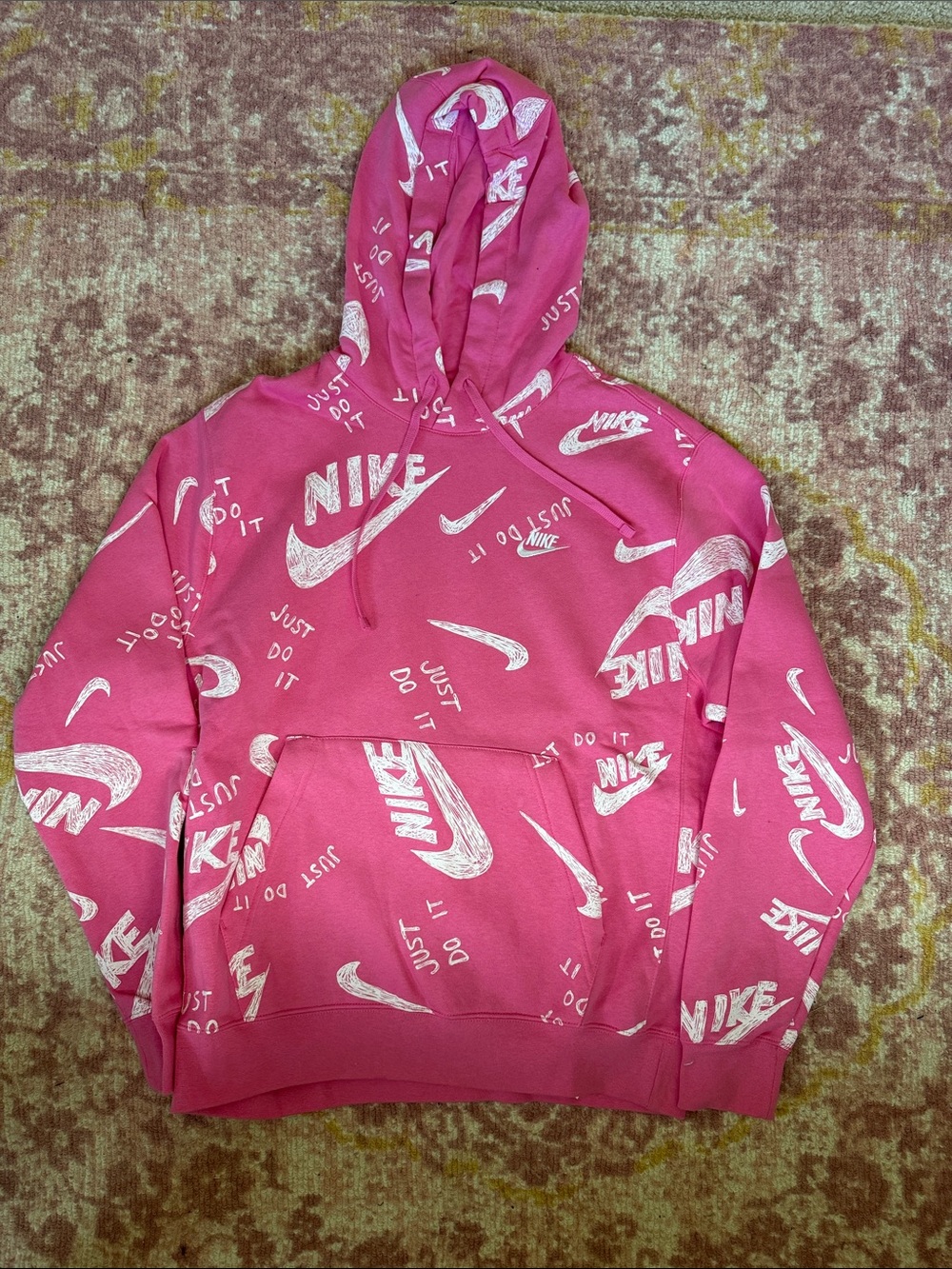 Nike Pink All-Over Logo Hoodie Sweatshirt